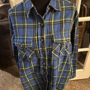 Men's Blue and Green Plaid Casual Button Down Shirt